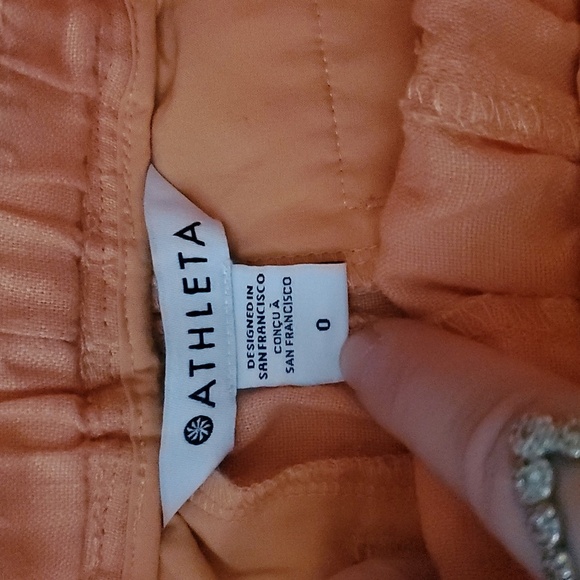 Athleta Cabo Linen 4" Shorts Size 0 Resortwear Vacation Orange Elastic Waist - Picture 8 of 12